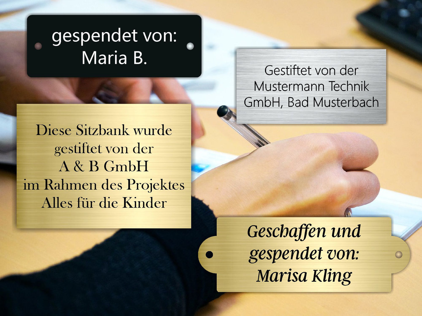 Spendenschilder mit Gravur | Gestiftet von Schilder für individuelle Spendenhinweise