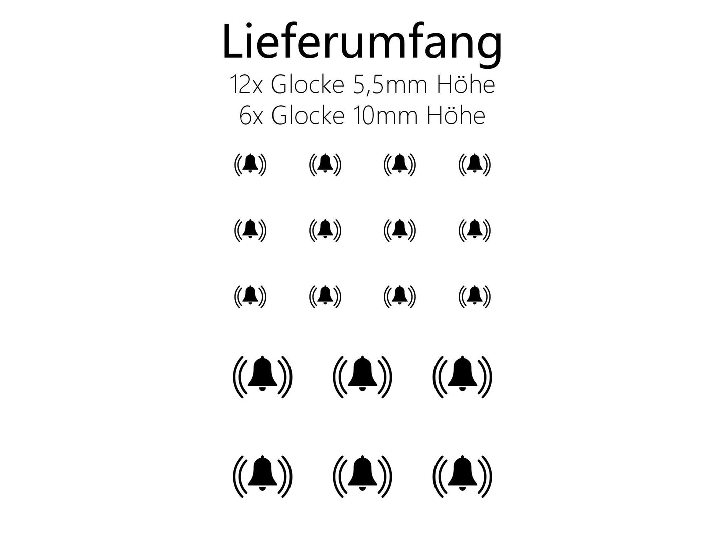 Aufkleber-Set Glocken-Symbol für Türklingeln - 18 teilig (12 kleine + 6 große Aufkleber) - weiss