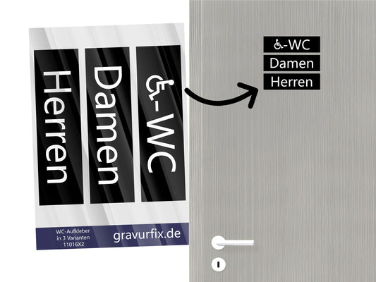 Aufkleber-Set für WC-Türen - 3 teilig (Herren Damen und Behinderten-WC) - schwarz