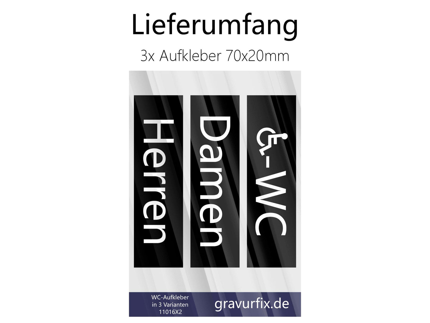 Aufkleber-Set für WC-Türen - 3 teilig (Herren Damen und Behinderten-WC) - schwarz