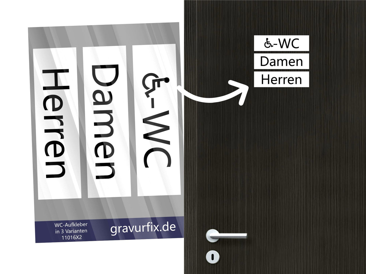 Aufkleber-Set für WC-Türen - 3 teilig (Herren Damen und Behinderten-WC) - weiß