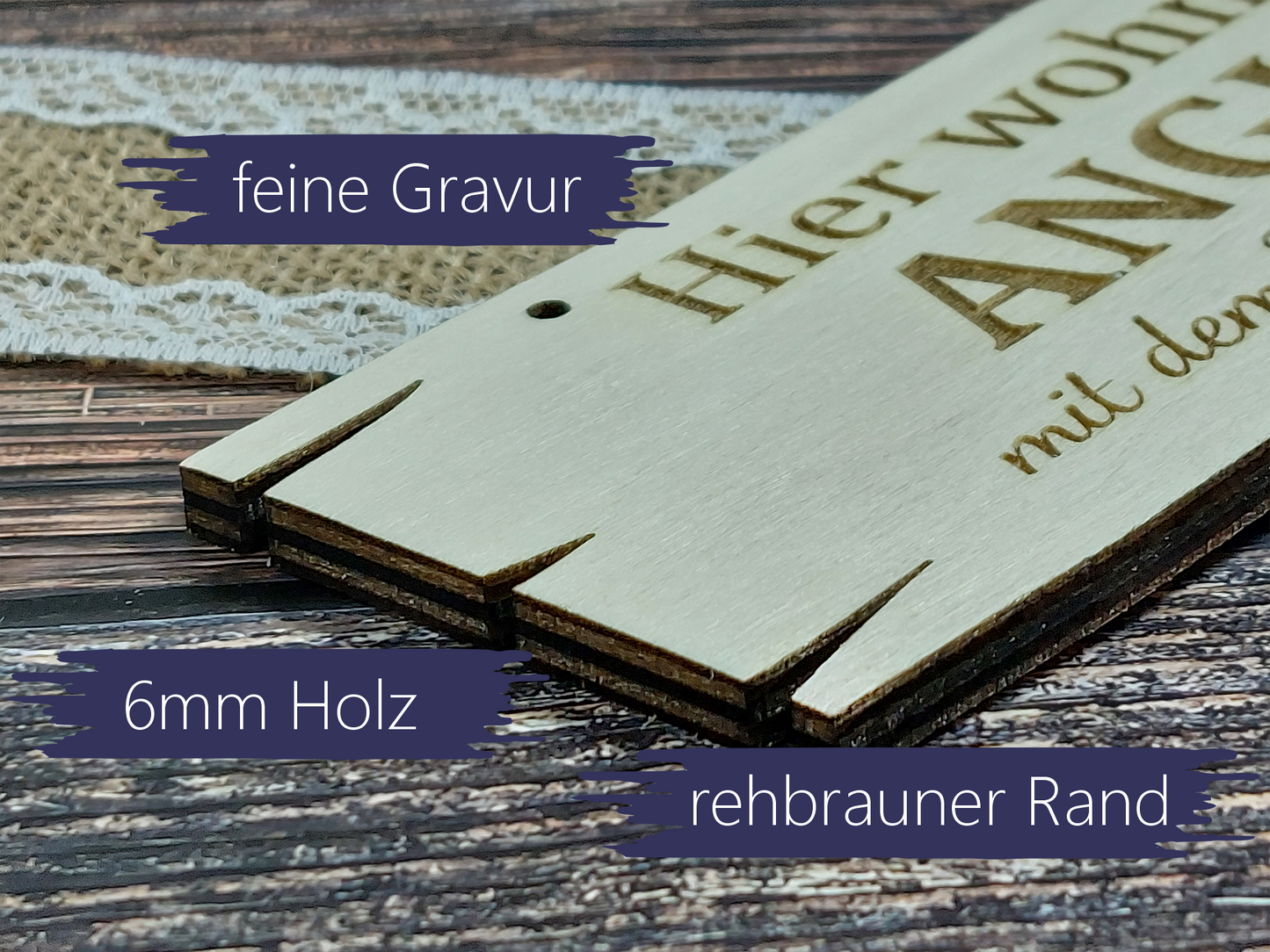 Türschild "Hier wohnt ein Feuerwehrmann mit der Flamme seines Lebens" aus Holz