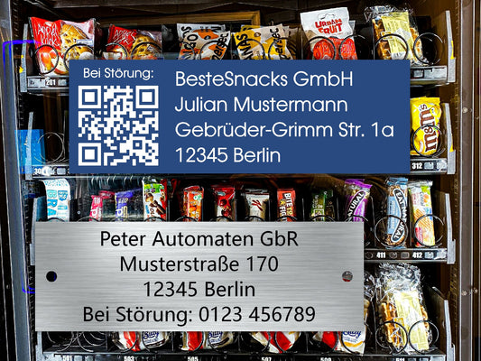 QR-Code Schilder für Automaten Snackautomat Störung | Individuell gestaltbar und langlebig