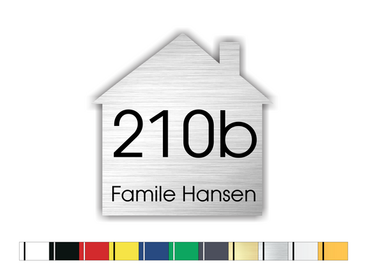 Türschild & Briefkastenschild Haus-Form – Personalisiert mit Nummer & Text – 80x80mm
