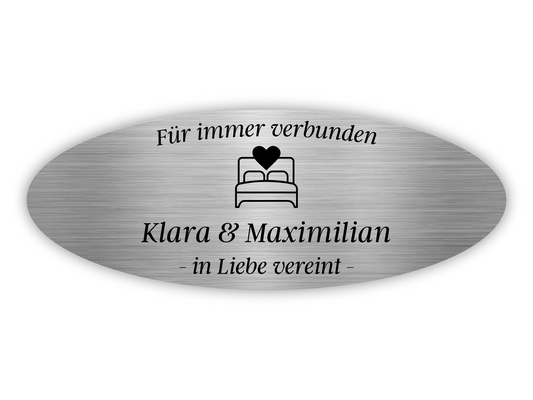 Schild Edelstahl mit Herz-Symbol & Namen für Paare 80x30mm