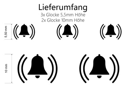 Aufkleber-Set Glocken-Symbol für Türklingeln - 5 teilig (3 kleine + 2 große Aufkleber)