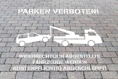 Schablone Parkverbot / Abschlepper Bodenmarkierung verschiedene Größen