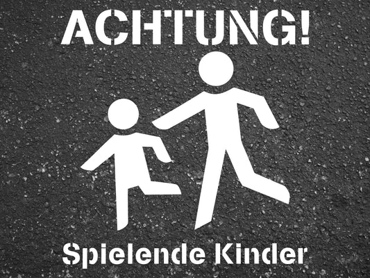 Schablone "Achtung Spielende Kinder" / Spielstraße Vorsicht Kinder verschiedene Größen