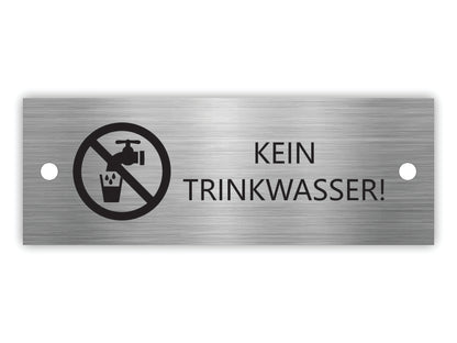 Graviertes Edelstahlschild "Kein Trinkwasser" (70x25mm) mit Piktogramm