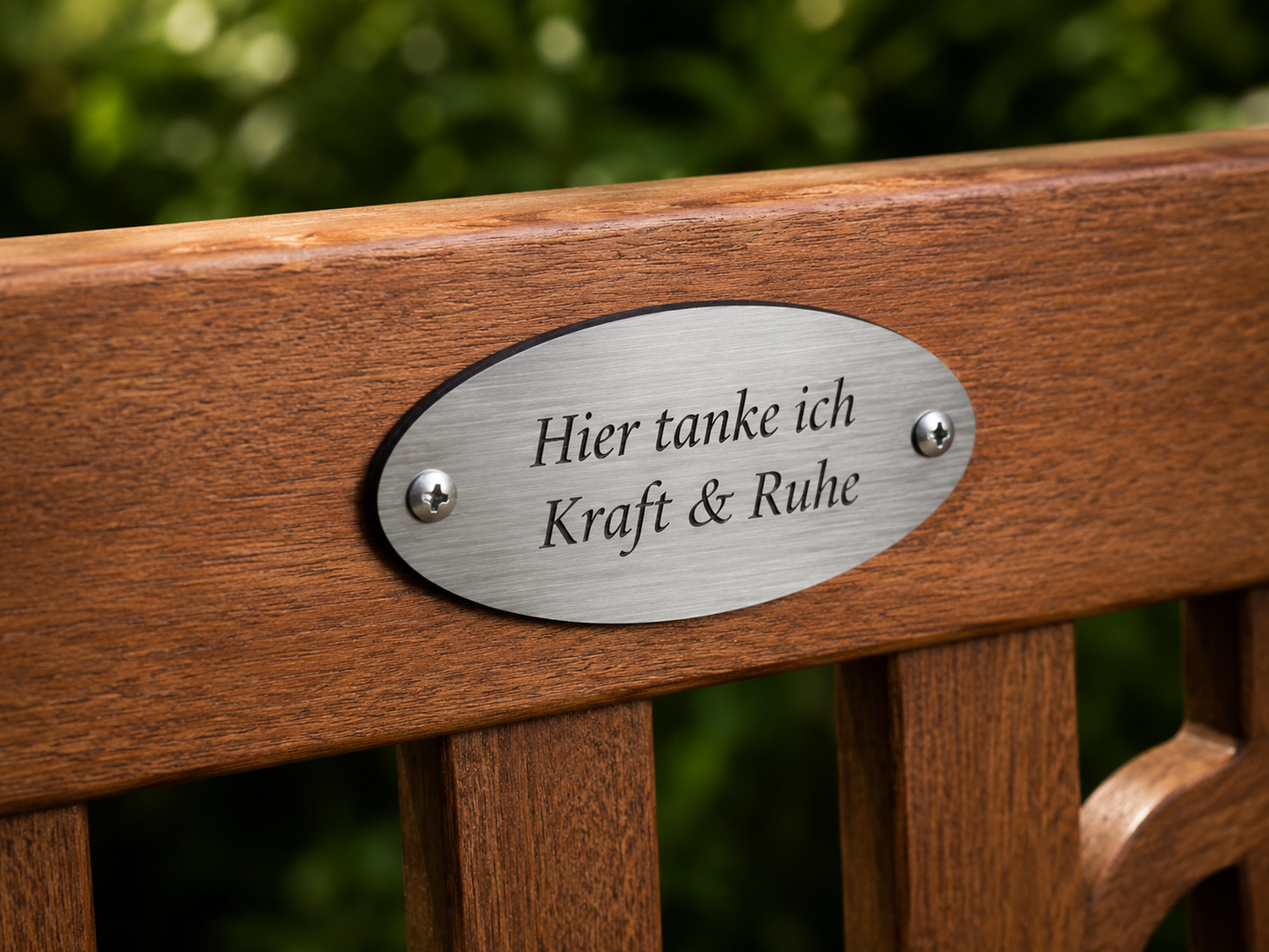 Personalisiertes Schild für Gartenbank mit Gravur | Namensschild für Hochzeitsbank & Erinnerungsbank