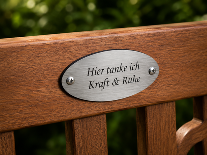 Personalisiertes Schild für Gartenbank mit Gravur | Namensschild für Hochzeitsbank & Erinnerungsbank